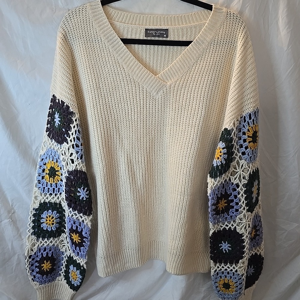 Sweet Lovely By Jen Wildflower Blooms Crochet Sweater Size M‎ Boho Cottagecore - Picture 3 of 15